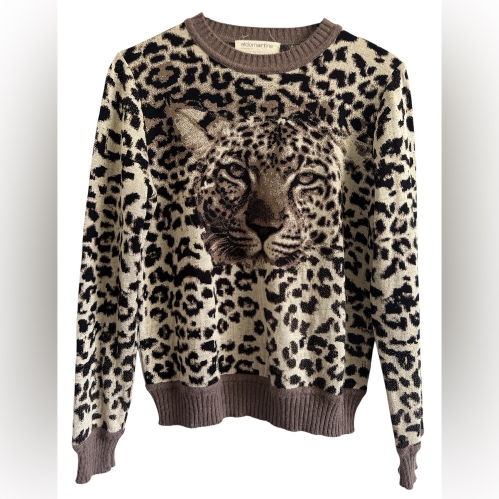 ALDOMARTINS x ANTHROPOLOGIE Safa Leopard Gray Black Sweater Size Medium - Picture 4 of 12